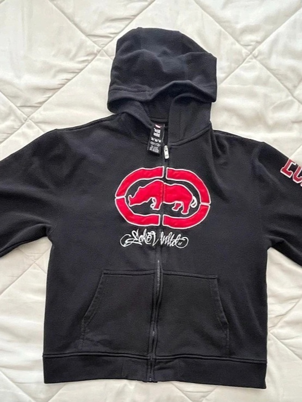 Vintage Ecko Unltd Men's Medium Full Zip Hoodie Black Red Rhino